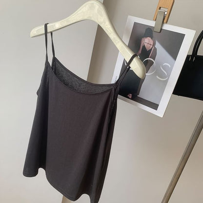 Scoop Neck Plain Camisole Top with Spaghetti Straps and Sleek Minimalist Style