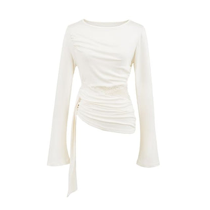 Boat Neck Asymmetrical Panel Lace Top