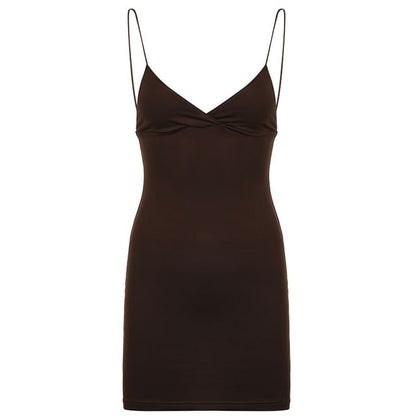 Spaghetti Strap Plain Mini Sheath Dress / Plain Slit Panel Mesh Maxi A-Line Dress