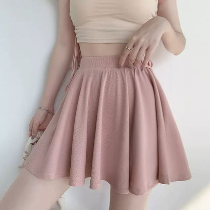 Solid Mini A-Line Skirt with Elastic Waist