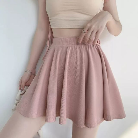 Solid Mini A-Line Skirt with Elastic Waist