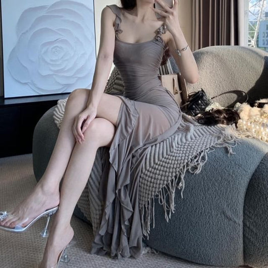 Plain Maxi Sleeveless Neck Scoop Dress Mermaid