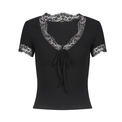 V-Neck Lace Trim Tee
