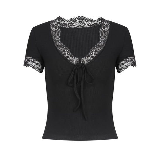V-Neck Lace Trim Tee