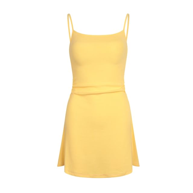 Spaghetti Strap Scoop Neck Plain Knit Mini A-Line Dress