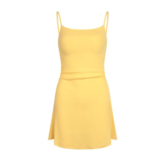 Spaghetti Strap Scoop Neck Plain Knit Mini A-Line Dress