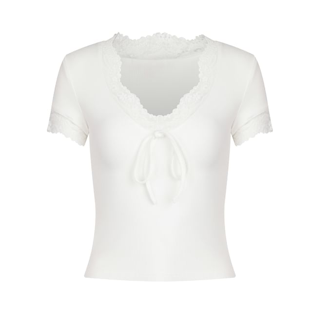 V-Neck Lace Trim Tee