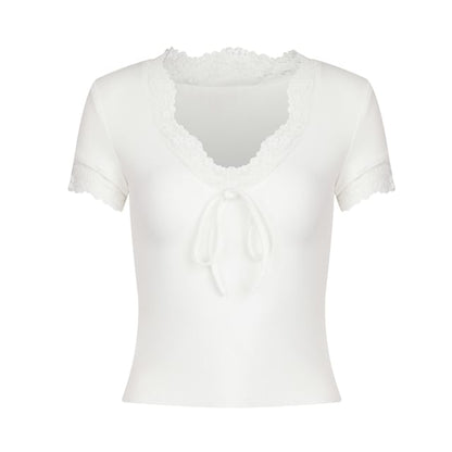 V-Neck Lace Trim Tee