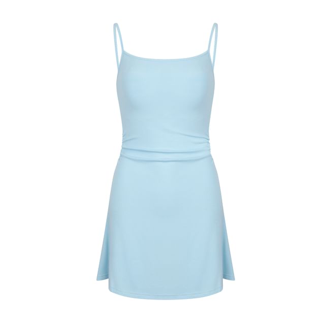 Spaghetti Strap Scoop Neck Plain Knit Mini A-Line Dress