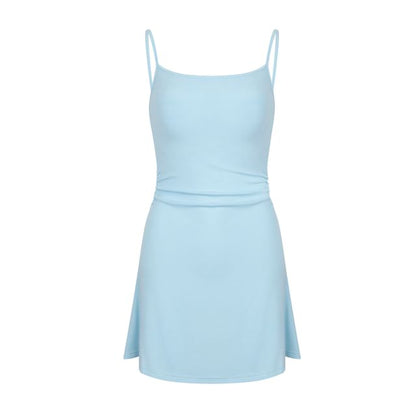 Spaghetti Strap Scoop Neck Plain Knit Mini A-Line Dress
