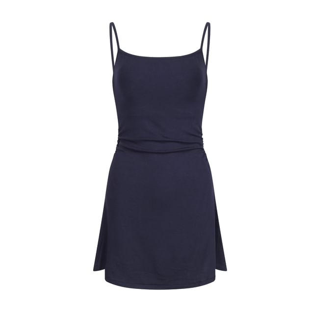 Spaghetti Strap Scoop Neck Plain Knit Mini A-Line Dress