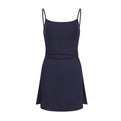 Spaghetti Strap Scoop Neck Plain Knit Mini A-Line Dress