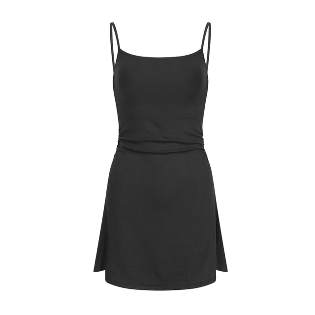 Spaghetti Strap Scoop Neck Plain Knit Mini A-Line Dress
