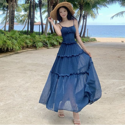 Spaghetti Strap Sheer Maxi A-Line Dress