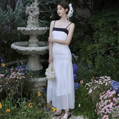 Spaghetti Strap Two Tone Maxi A-Line Dress