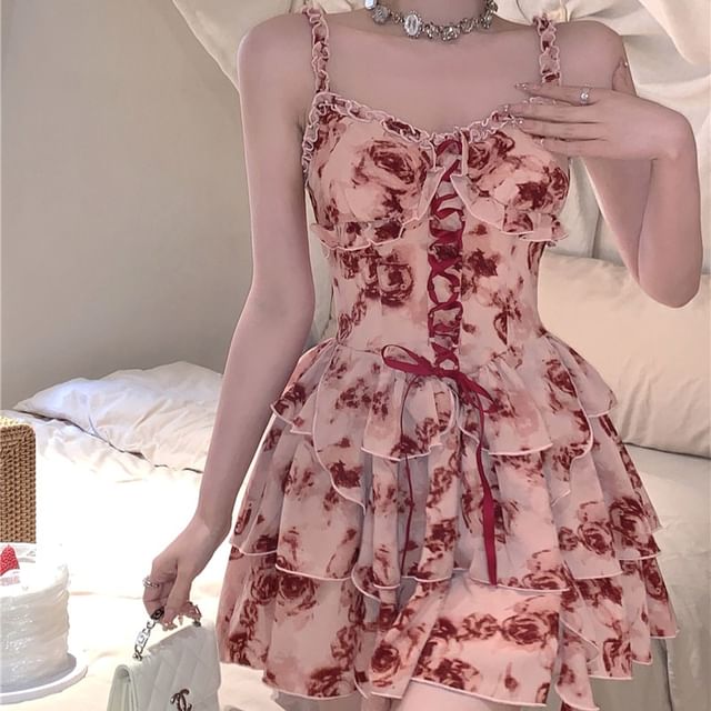 Spaghetti Strap Scoop Neck Tie-Dye Mini A-Line Dress