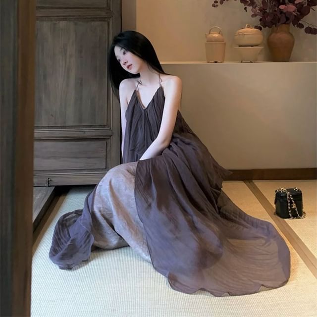 Maxi Dress Halter Panel A-Line
