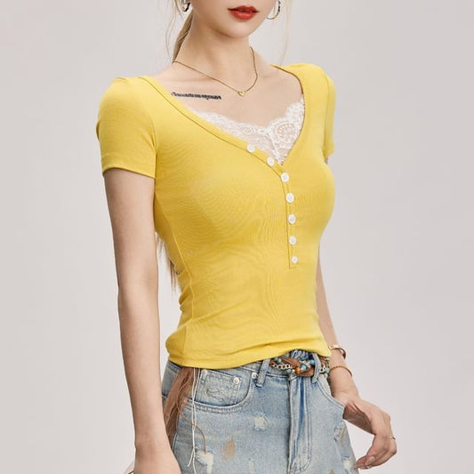 Short-Sleeve Lace Trim Tee