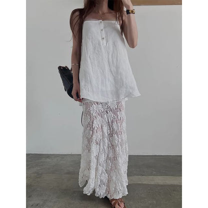 Button Cami & Lace Pencil Skirt