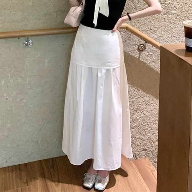 Short Sleeve V-Neck Top High Waist Maxi A-Line Skirt
