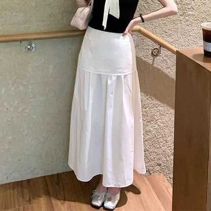 Short Sleeve V-Neck Top High Waist Maxi A-Line Skirt