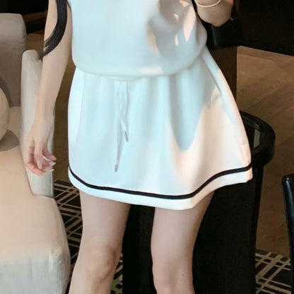 Short Sleeve Sailor Collar Polo Top Mini A-Line Skirt