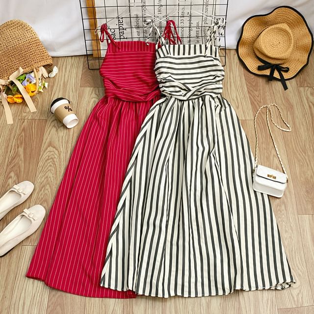 Striped Sleeveless Maxi A-Line Dress