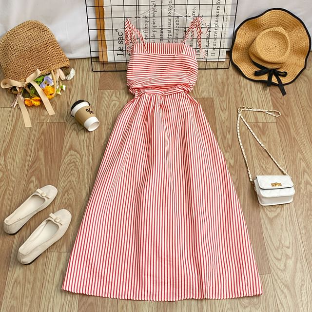 Striped Sleeveless Maxi A-Line Dress