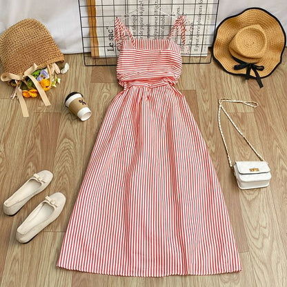 Striped Sleeveless Maxi A-Line Dress