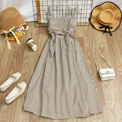 Striped Sleeveless Maxi A-Line Dress
