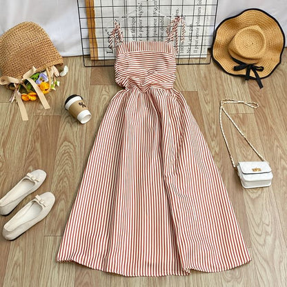 Striped Sleeveless Maxi A-Line Dress