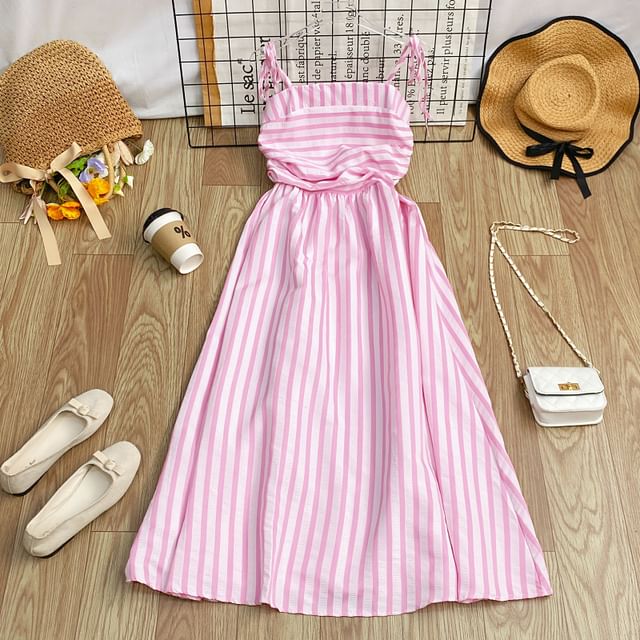Striped Sleeveless Maxi A-Line Dress