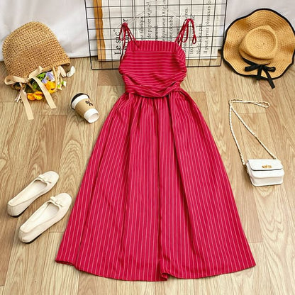 Striped Sleeveless Maxi A-Line Dress