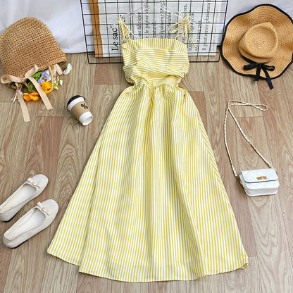 Striped Sleeveless Maxi A-Line Dress