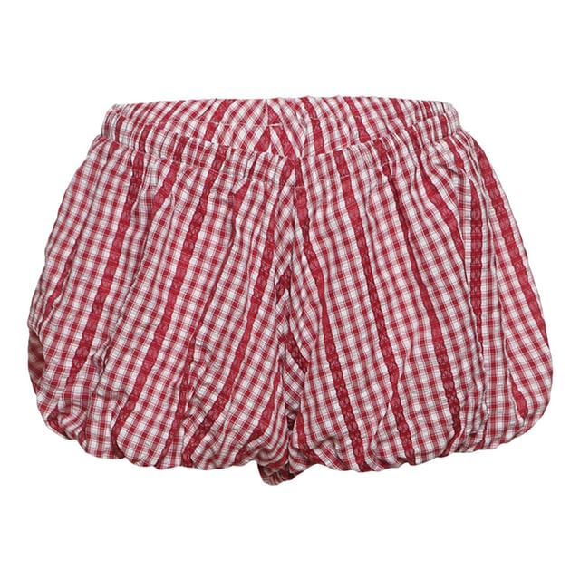 Halter Plaid Lace Crop Top & Bubble Hem Shorts