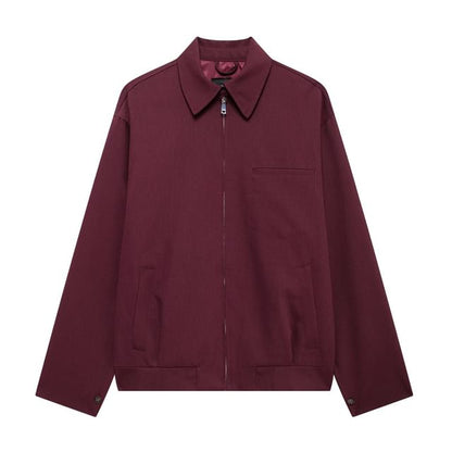 Long Sleeve Plain Loose Fit Zip Up Jacket Drawstring Waist Bubble Hem Mini Skirt Set