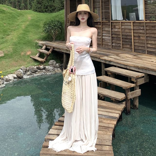 A-Line Tube Gathered Sequin Maxi Dress Panel