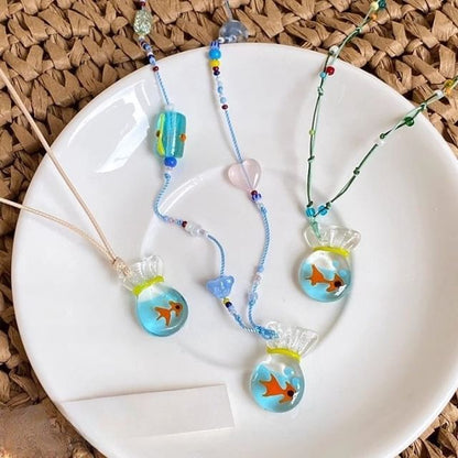 String Necklace Goldfish Resin