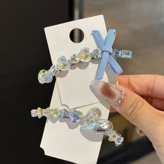 Clip Crystal Heart Faux Hair Ribbon