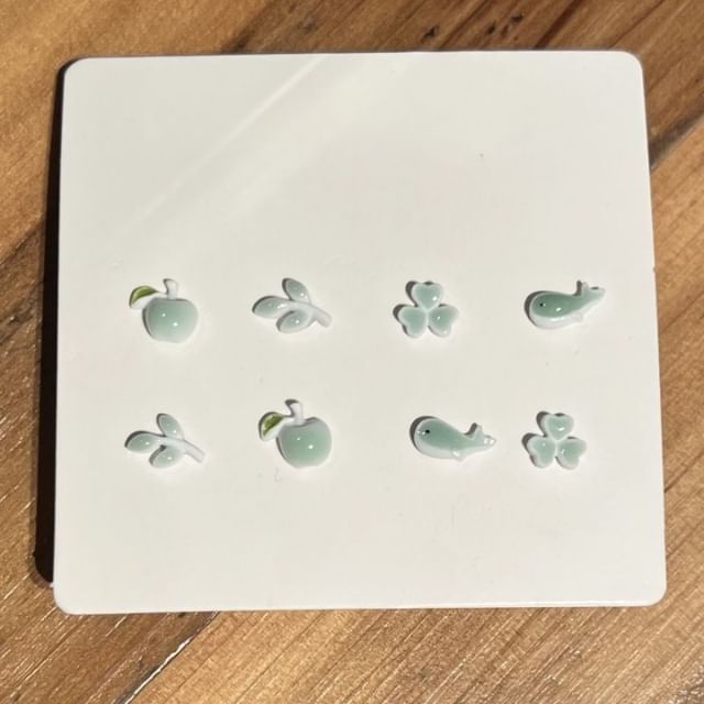 Ceramic Whale Stud Earring Pairs: Apple Leaf Clover 4 /