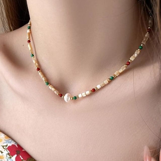 Gemstone Pearl Bead Faux Alloy Necklace