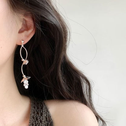 Dangle Alloy Earring Floral Rhinestone