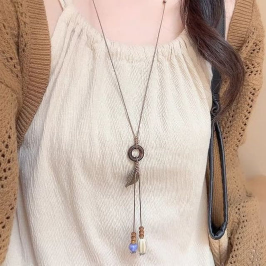 Pendant Hoop Leaf Cord Necklace