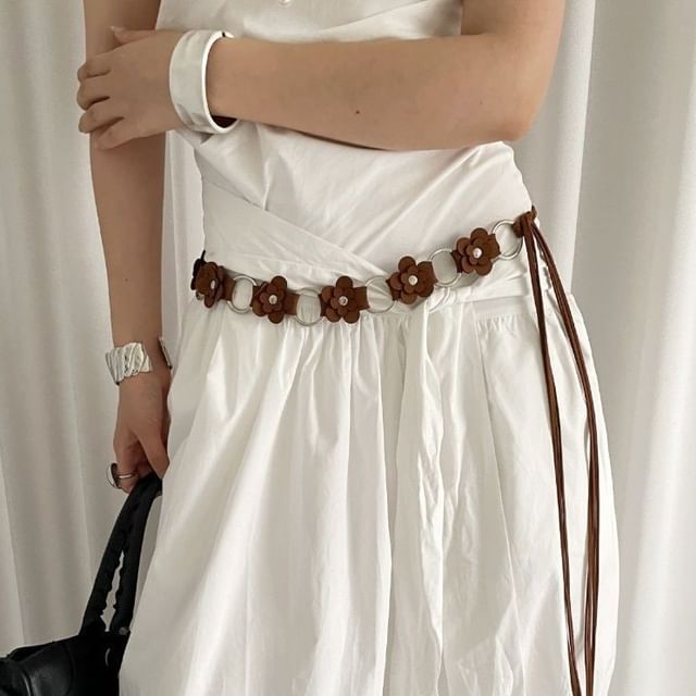 Faux Waist Chain Alloy Leather Floral