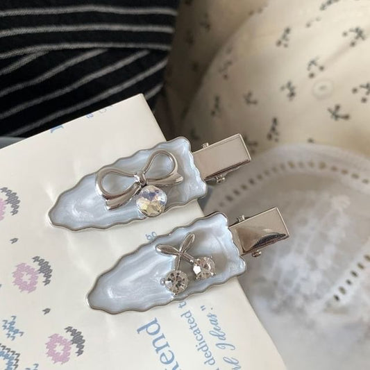 Hair of Clip Bow Rhinestone Cherry / Set 2: Alloy