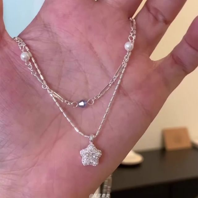 Star Faux Layered Choker Crystal Pendant Alloy