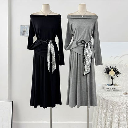 Long Sleeve Off-Shoulder Tee & High Rise Maxi Skirt Set
