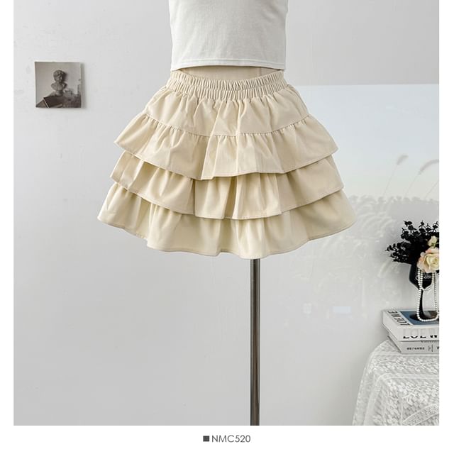 Solid Layered Mini Skirt with High Waist