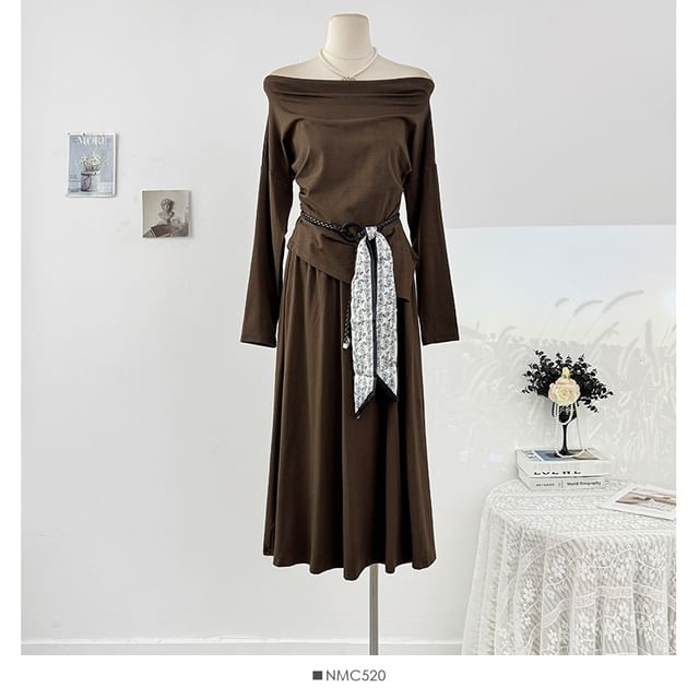 Long Sleeve Off-Shoulder Tee & High Rise Maxi Skirt Set