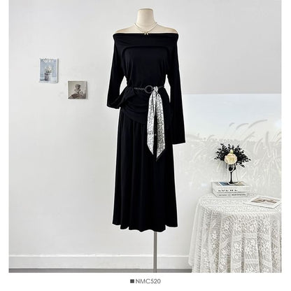 Long Sleeve Off-Shoulder Tee & High Rise Maxi Skirt Set